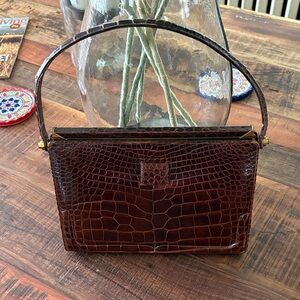 Saks Fifth Avenue Dark Brown Crocodile Shoulder Bag